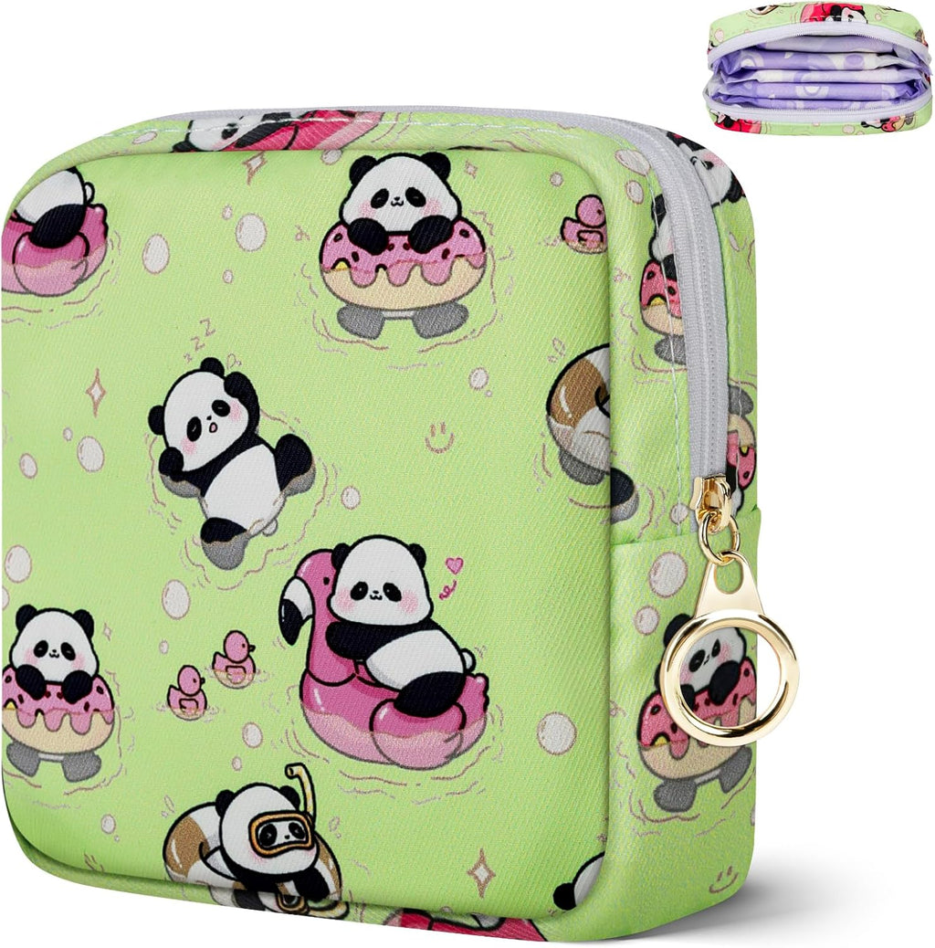 Likesing Tampon Holder for Purse, Canvas Period Bag Sanitary Napkin Storage Bag for Girls Womens, Portable Feminine Emergency Pad Period Pouch(Swimming Panda)