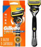 Gillette Fusion5 ProGlide Shield Shaving Razor for Men, 1 Power Razor Handle, 1 Refill, 2x Lubrication, Battery-Powered with FlexBall Handle and Precision Trimmer for Men