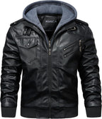WULFUL Men's Leather Jackets, Faux Leather Jacket for Men Lapel Zip-Up Slim Fit Coat