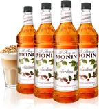 Monin - Hazelnut Syrup, Nutty Taste of Caramelized Hazelnut, Natural Flavors, Great for Mochas, Lattes, Smoothies, Shakes, and Cocktails, Non-GMO, Gluten-Free (1 Liter, 4-Pack)