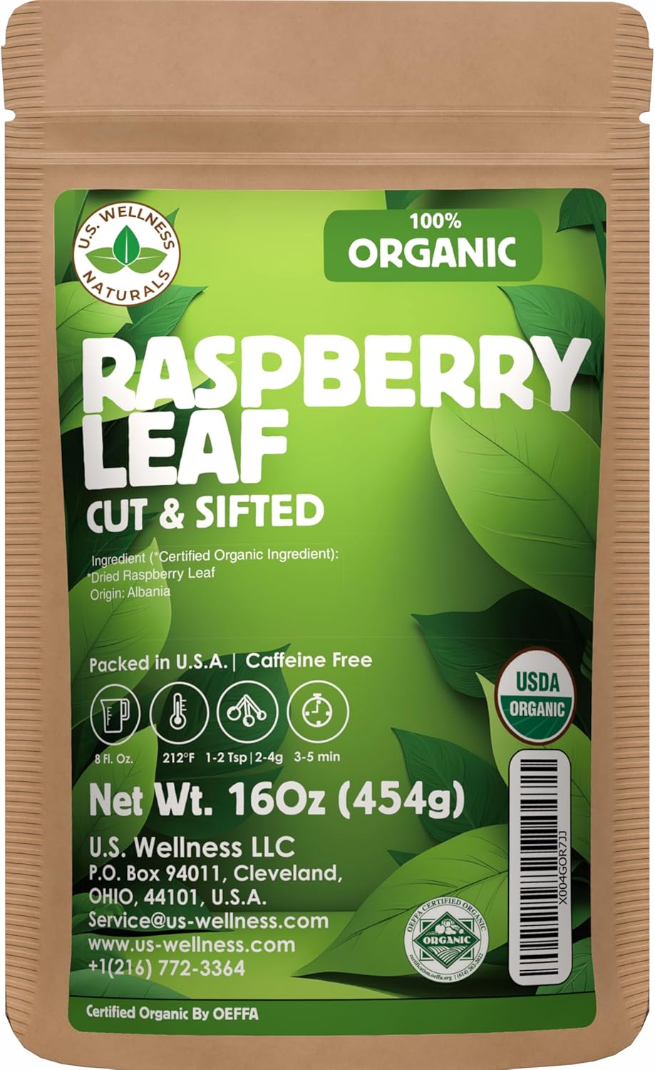 Raspberry Leaf Tea - 16Oz (REAL WILD HARVEST) | 100% USDA Certified ORGANIC | Loose Leaf (Rubus idaeus aka Wild Raspberry Leaves) Cut & Sifted