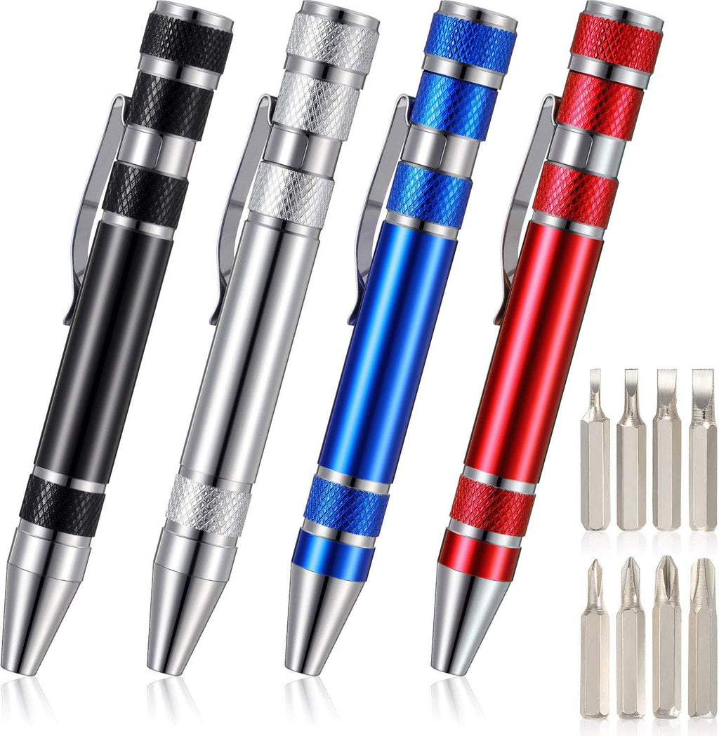 Mudder Pen Screwdriver Gifts Multitool Handy Tool 8 in 1 Magnetic Pocket Screwdriver Precision Function for Mini Gadgets(4 Pieces)