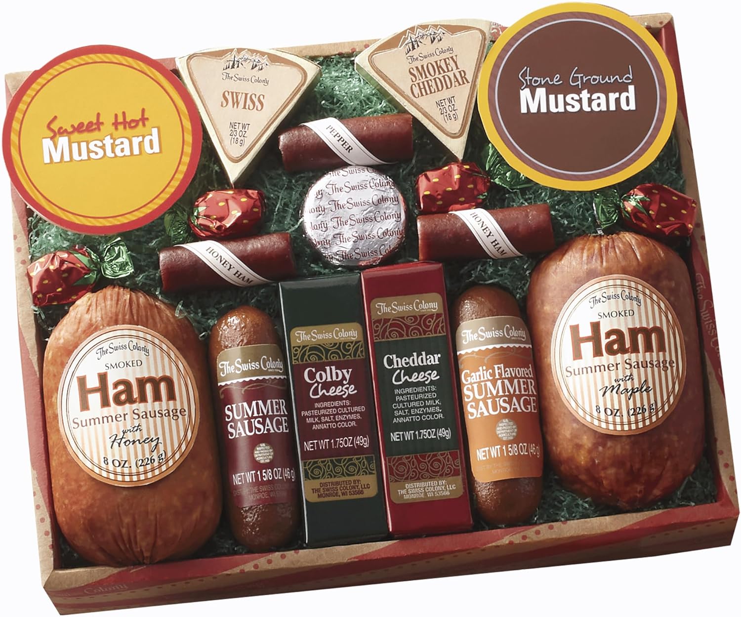 The Swiss Colony 14 Country Favorites Gift Box Assorted Summer Sausage Meats and Cheeses, Mustards, Candies, Charcuterie Food Box for Holiday or Thank You Gifts Adults, Women, Men, Charcuterie Boards