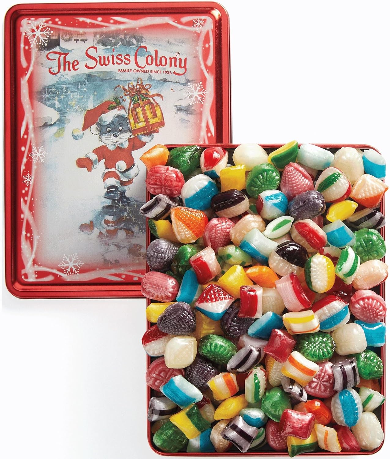 The Swiss Colony Old-Fashioned Christmas Candy Gift Box Holiday Hard Candy Mix with Straws, Waffles, Old Fashioned