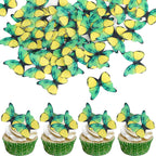 48PCS Edible Butterfly Cupcake Toppers - Edible Butterflies Cake Decoration for Wedding, Birthday, Baby Shower & Kids Parties - Yellow & Green