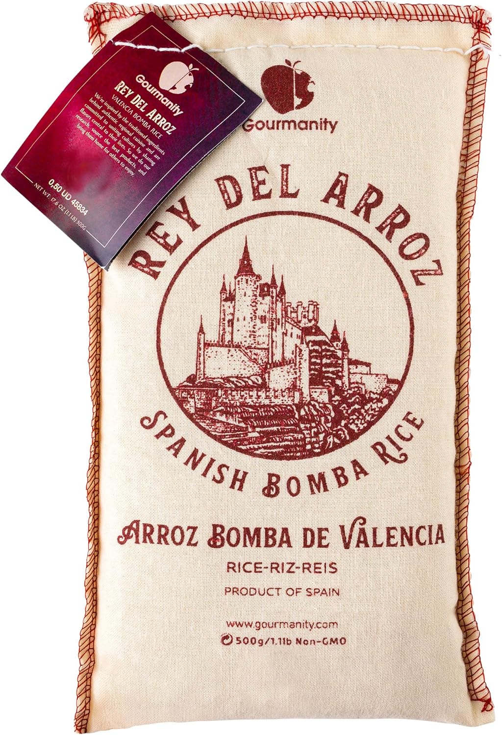 Gourmanity 1.1lb/500g Spanish Bomba Rice for Paella, Rey del Arroz Authentic Spanish Bomba Rice from Spain [1.1 Pound]