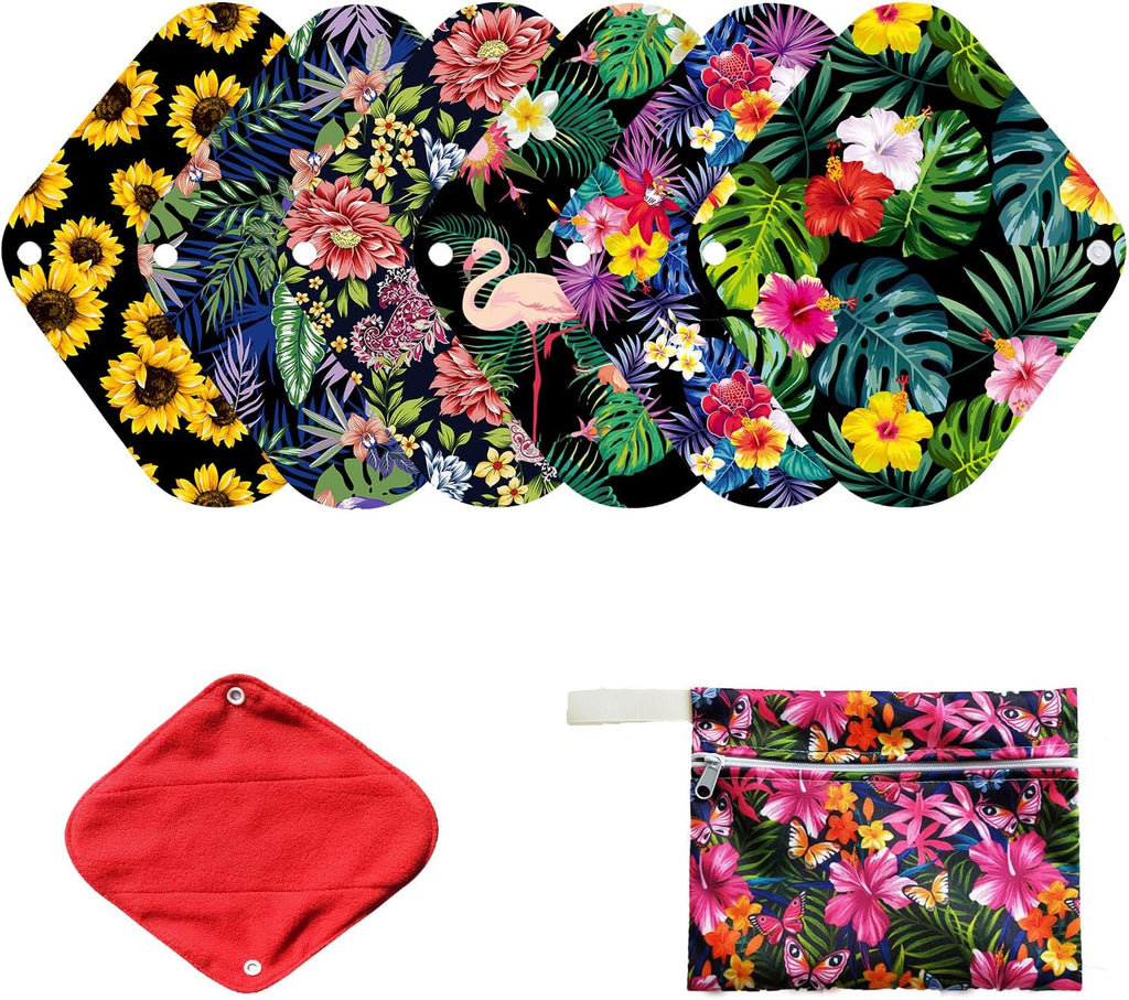 7pcs Set Resuable Menstrual Pads Including 1pc Mini Wet Bag +6pcs Reusable Washable Stay Dry Cloth Menstrual Pad/Women Sanitary Pads/Mama Panty Liners
