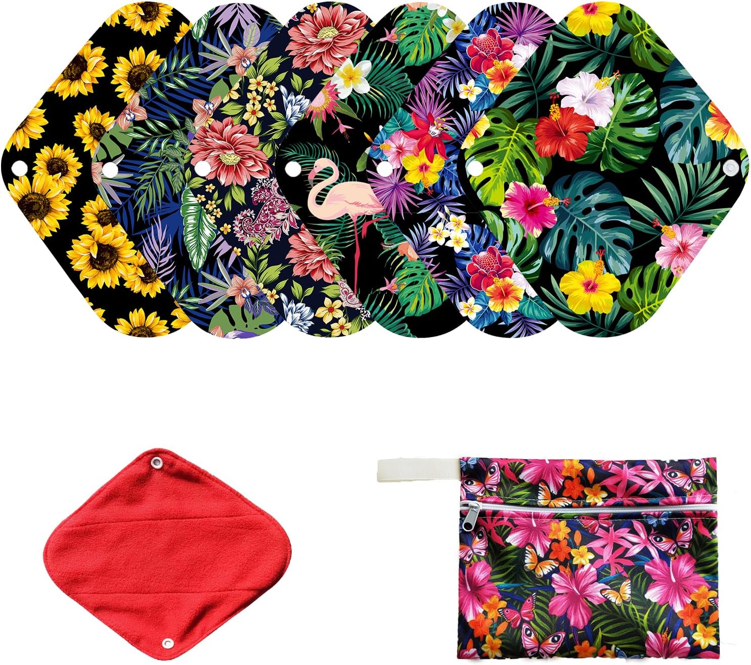 7pcs Set Resuable Menstrual Pads Including 1pc Mini Wet Bag +6pcs Reusable Washable Stay Dry Cloth Menstrual Pad/Women Sanitary Pads/Mama Panty Liners