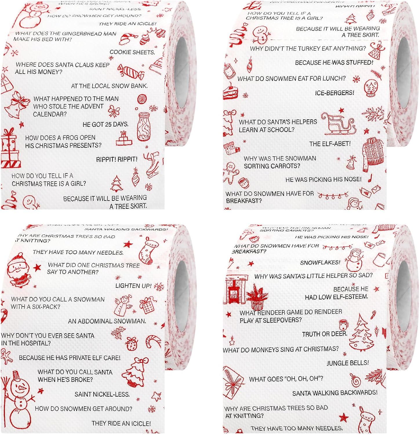Fullhawl 6 Pcs Christmas Joke Toilet Paper Roll Funny Christmas Toilet Paper Roll Holiday Novelty Toilet Paper Xmas Bathroom Tissue Paper Decoration Christmas Funny Gag Gifts