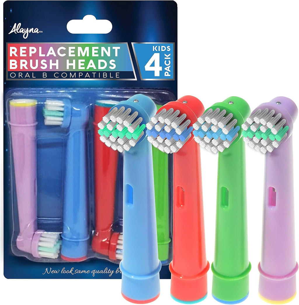 Kids Replacement Toothbrush Heads Compatible with Oral-B Electric Toothbrushes, 4-Pack – Soft Bristles, Small-Size Heads for Sensitive Cleaning
