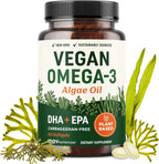 Vegan Omega 3 6 9 Algae Oil | Plant Based DHA EPA | Sustainably Sourced, No Carrageenan | Heart, Brain & Eye Health Support | Fish Oil Alternative | Omega 3 Fatty Acid Supplements | 60 Softgels