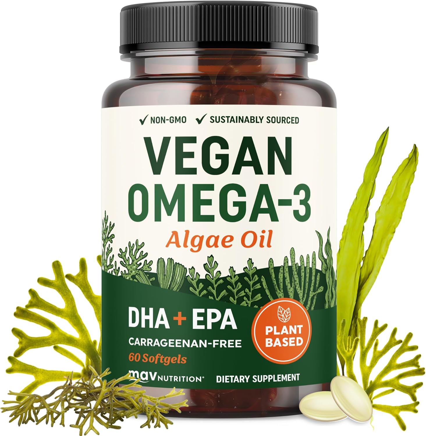 Vegan Omega 3 6 9 Algae Oil | Plant Based DHA EPA | Sustainably Sourced, No Carrageenan | Heart, Brain & Eye Health Support | Fish Oil Alternative | Omega 3 Fatty Acid Supplements | 60 Softgels