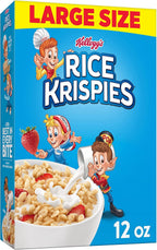 Kellogg's Rice Krispies Cold Breakfast Cereal, 8 Vitamins and Minerals, Rice Krispies Treats, Large Size, Original, 12Oz Box (1 Box)