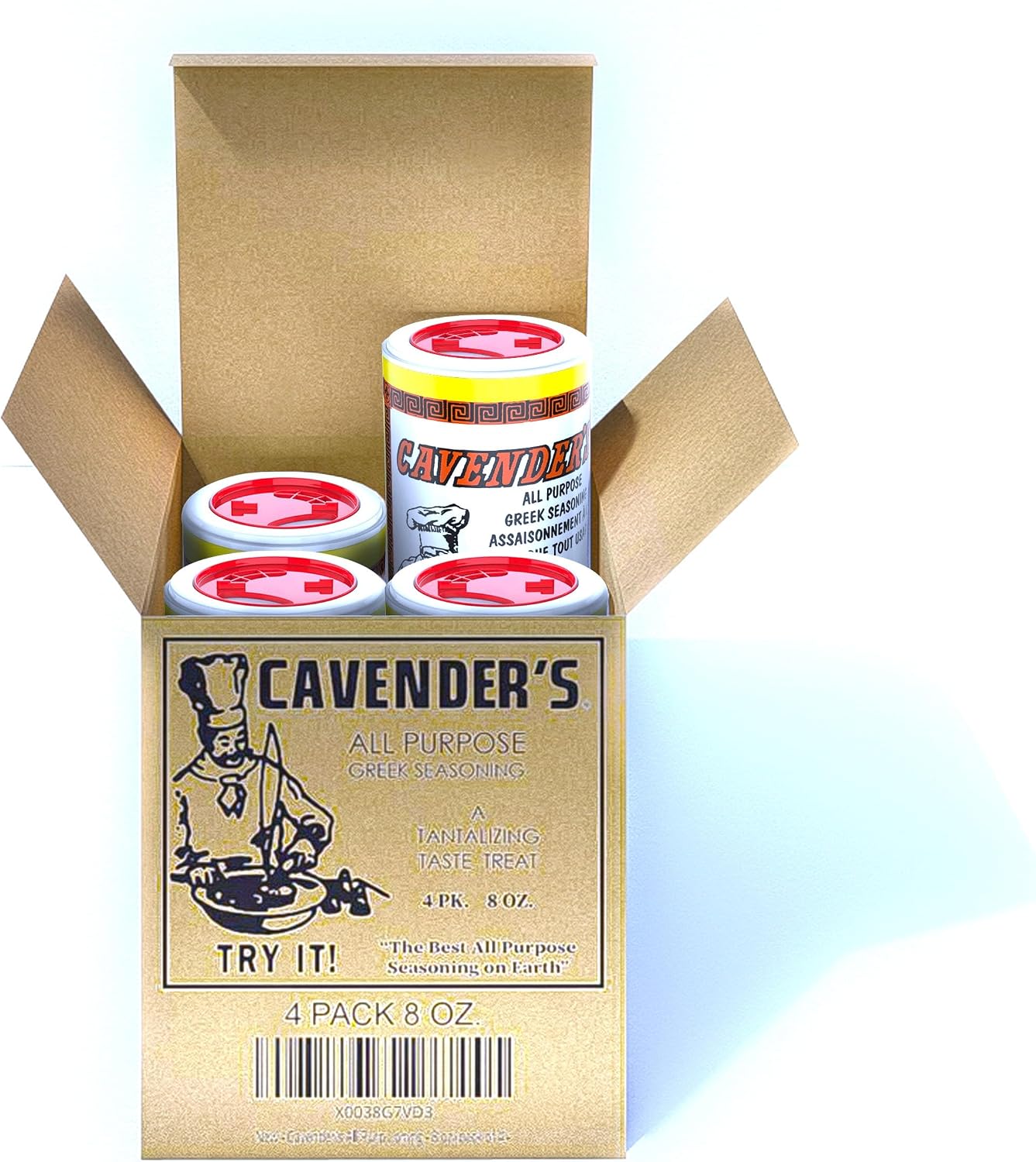 Cavender's All Purpose Greek Seasoning - 8 oz (pack of 4) and exclusive Cavender's Recipe 4 Pack box!