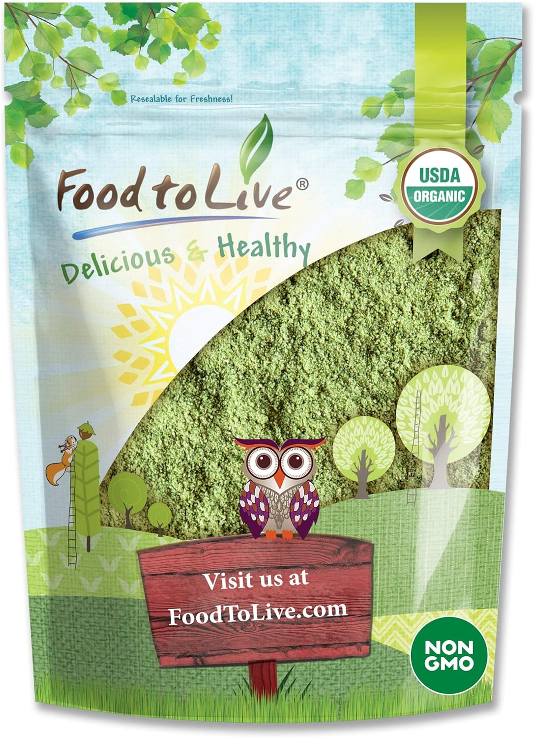 Organic Barley Grass Powder, 1 Pound – Non-GMO, Finely Ground Whole Dried Young Leaves, Pure, Kosher, Vegan, Bulk. Good Source of Fiber, Protein. Great for Juices, Smoothies, Shakes, Yogurts.