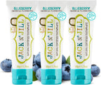 Jack N' Jill Natural Toddler Toothpaste - Fluoride Free Training Toothpaste for Toddlers 1-3, 40% Xylitol, BPA Free - Blueberry 1.76 oz (Pack of 3)