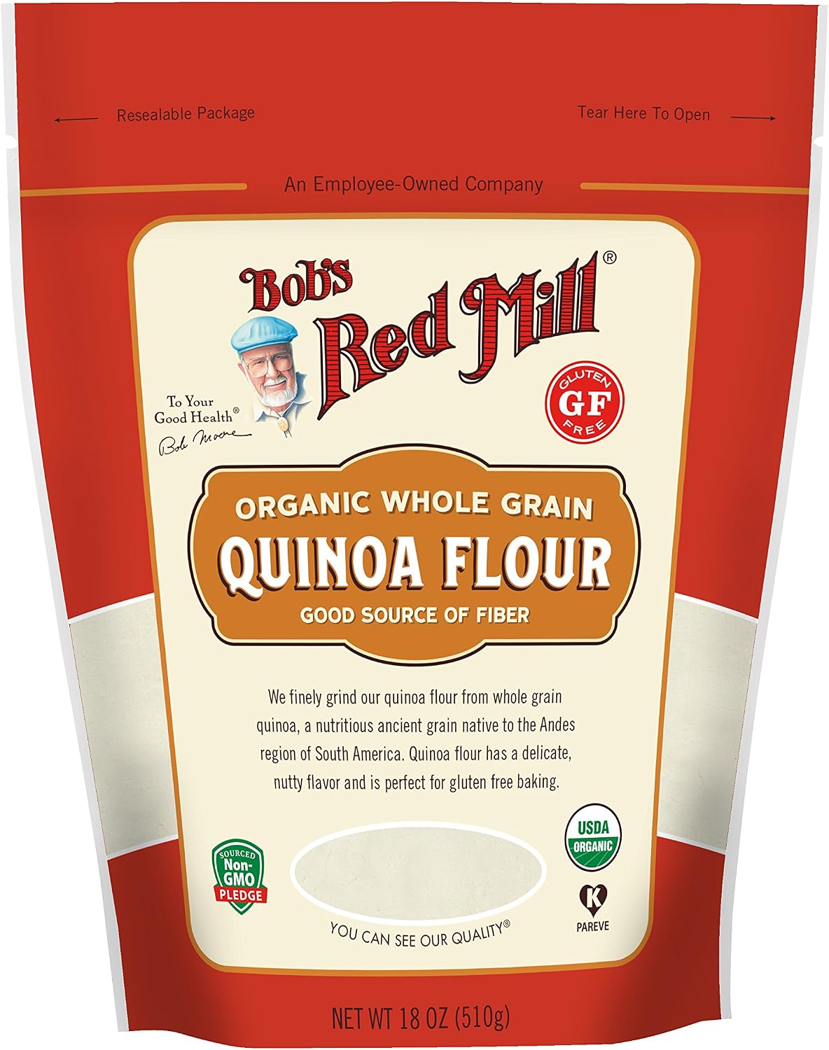 Bob's Red Mill Organic Quinoa Flour, 18oz (Pack of 4) - Non GMO, Whole Grain, Vegan, Kosher