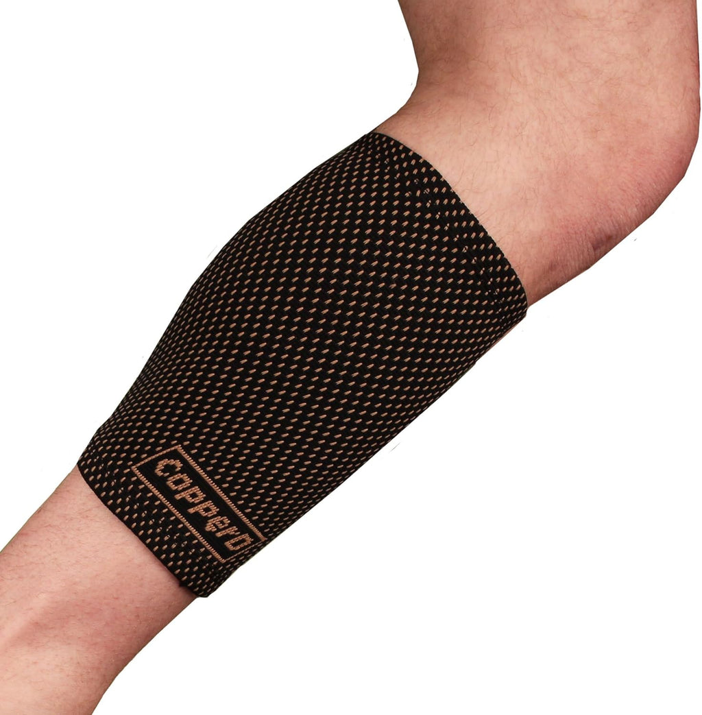 Copper D Copper Compression Calf Sleeve - Rayon from Bamboo Charcoal Copper Infused Calf Support Brace - Size Large - Extra Large - Black Copper Dots - 1 Pack
