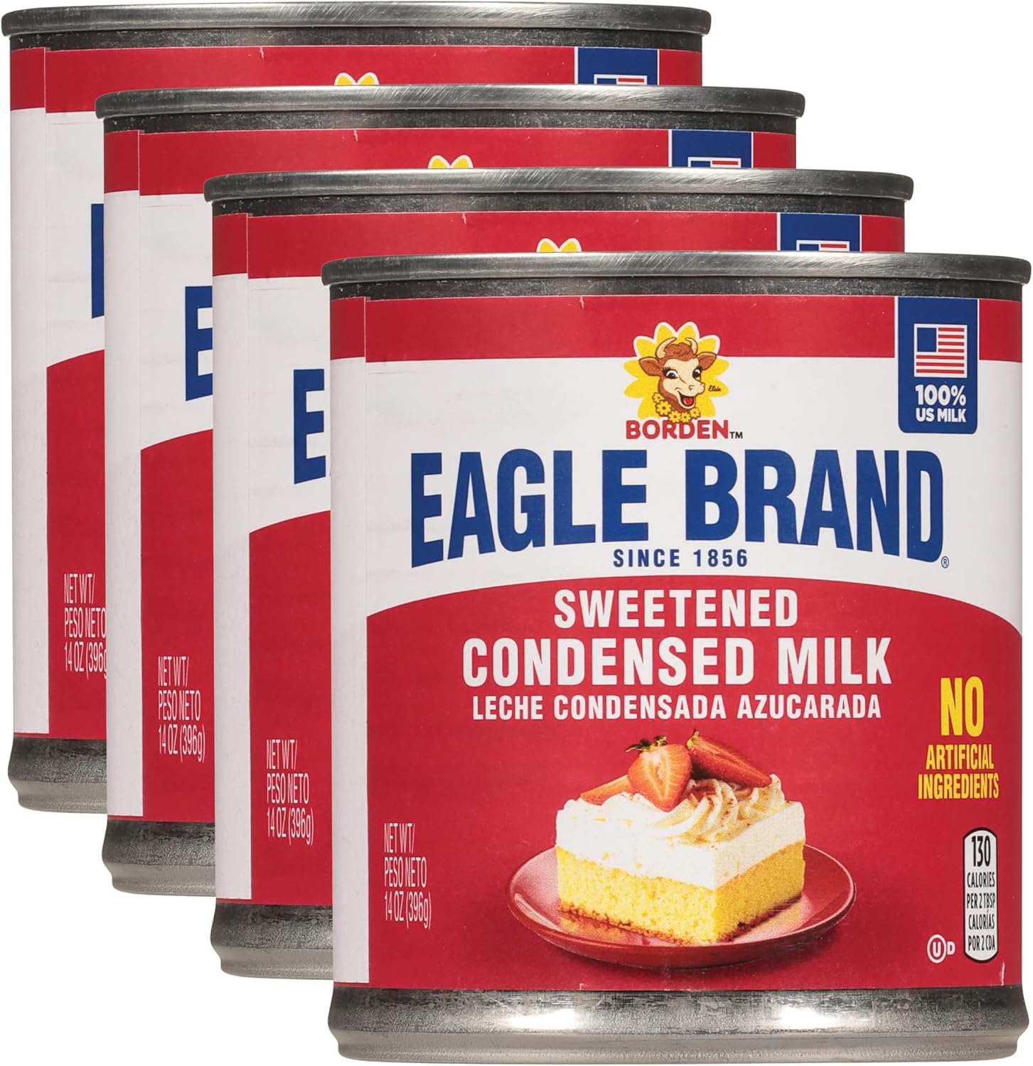 Eagle Brand 14oz Sweetened Condensed Milk, Great for Flan, Cooking, Baking, Drinks, Dessert, Ice Cream, No Artificial Ingredients, Gluten Free, Rich Creamy Flavor, rBST-Free, Kosher-Dairy (Pack of 4)