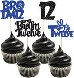 Ephlyn 24Pcs Bro I'm 12 Cupcake Toppers Glitter Boy 12th Birthday Cupcake Pick Decorations for Cheers to Twelve Years Old Big Brother 12th Birthday Party Supplies