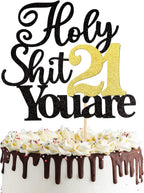 1 PCS Happy 21st Birthday Cake Topper Glitter 21 Fabulous Twenty One Cheers to 21 Years Cake Pick for Funny Happy 21st Birthday Party Cake Decorations Supplies