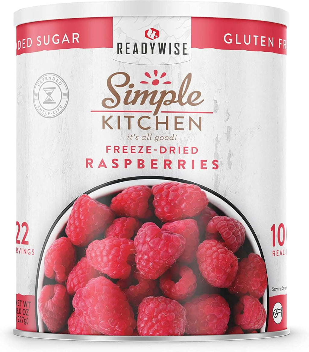 READYWISE - Simple Kitchen Freeze Dried Raspberries, 22 Servings, Vegan, Gluten Free, Healthy Snack, Survival Food, Dried Fruit, Raspberries