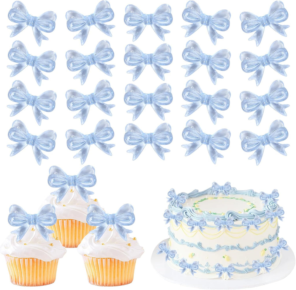 Rsstarxi 30 Pack Bow Cupcake Toppers Bow Cake Toppers Bowknot Cupcake Picks for Bow Themed Bridal Baby Shower Girls Birthday Wedding Party Cake Decorations Silver