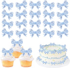 Rsstarxi 30 Pack Bow Cupcake Toppers Bow Cake Toppers Bowknot Cupcake Picks for Bow Themed Bridal Baby Shower Girls Birthday Wedding Party Cake Decorations Silver