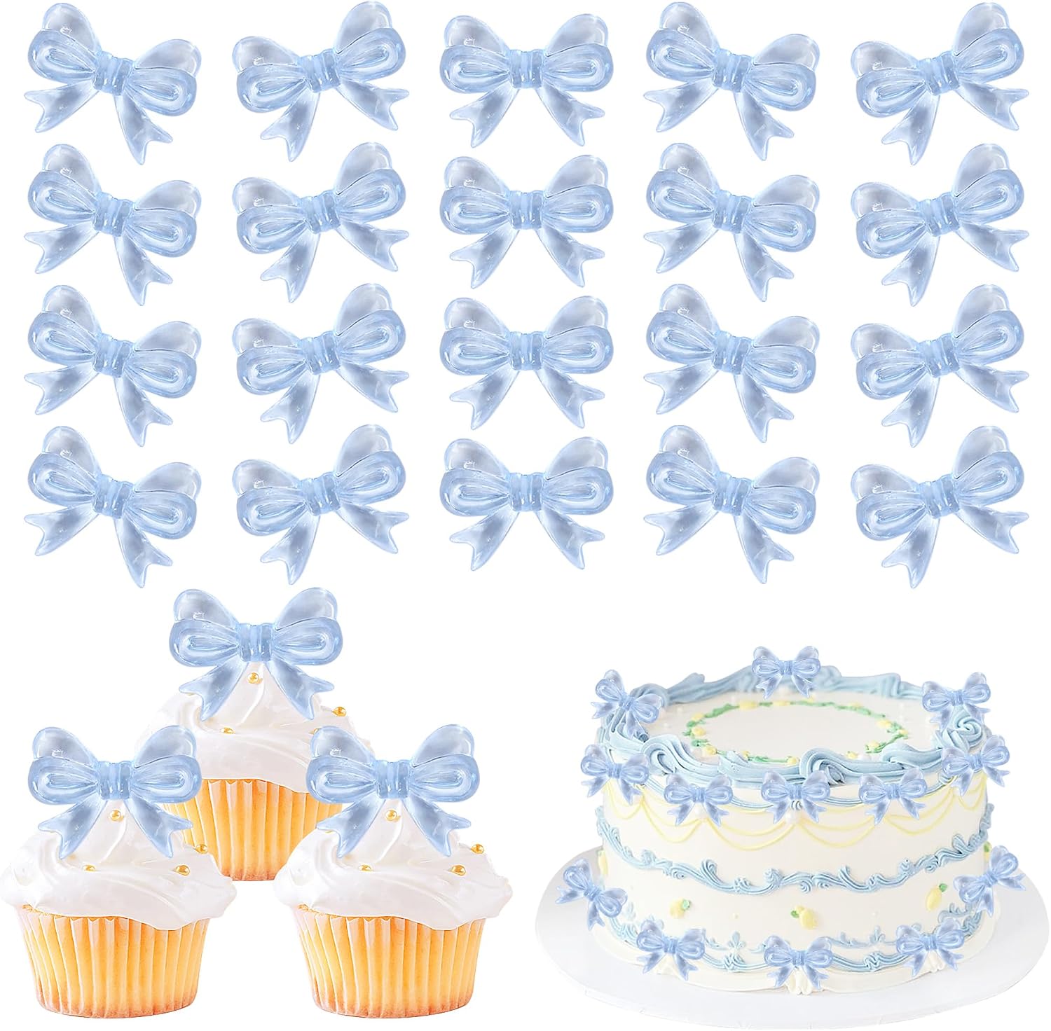 Rsstarxi 30 Pack Bow Cupcake Toppers Bow Cake Toppers Bowknot Cupcake Picks for Bow Themed Bridal Baby Shower Girls Birthday Wedding Party Cake Decorations Silver
