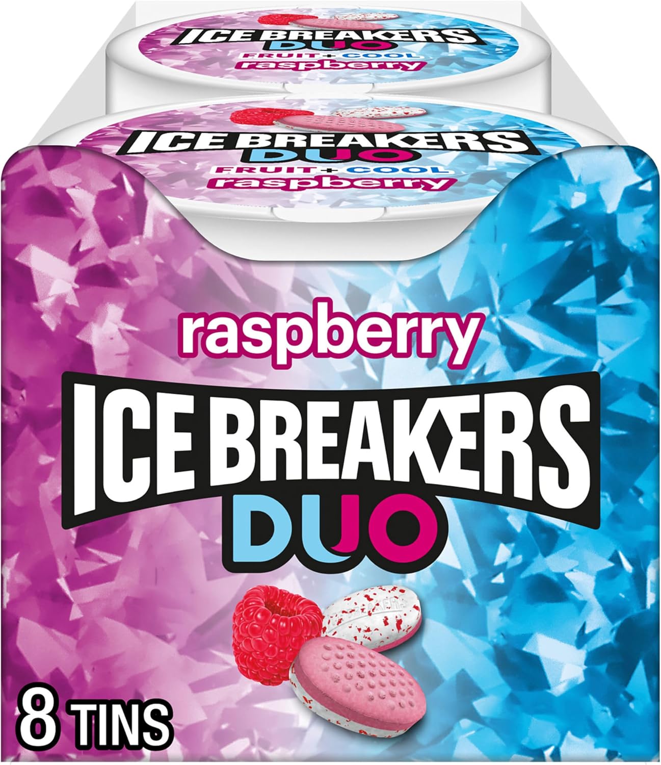 ICE BREAKERS Duo Fruit Plus Cool Raspberry Flavored Sugar Free Mints Pucks, 1.3 oz (8 Count)