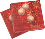 Christmas Party Disposable Paper Napkins 2 Ply Napkins Holiday 33cm x 33cm Cocktail Napkins Serviette for New Year Winter Dinner Party Supplies Decoration, Baubles & Floral Design - Red, 60pcs