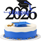 Rsstarxi 1 Pack Glitter Class of 2026 Cake Topper Congrats Grad 2026 Graduation Cake Pick for 2026 Graduation Theme High School College Graduate Party Cake Decorations Blue