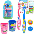 Peppa Pig Toothbrush and Cup Travel Kit for Kids - Bundle with 2 Toothbrushes, 2 Rinsing Cups, 2 Covers, Stickers, and More for Girls, Toddlers | Peppa Pig Toothbrush Set (Styles May Vary)