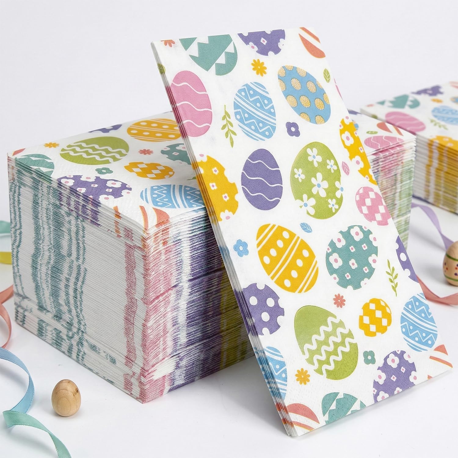 50 PCS Easter Napkins Bulk, 2 Ply Vibrant Eggs Paper Napkins Party Pack for Easter Table Decorations, Spring Gatherings, Decaupage Napkins for Easter Decorative Paper Hand Towels for Bathroom