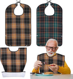 XKDOUS 2pcs Adult Bibs For Men Washable, Reusable Waterproof Large Bibs For Adult, Clothing Protector With Crumb Catcher, Brown & Green Bibs For Eating, Feeding Elderly Senior Citizens Gifts
