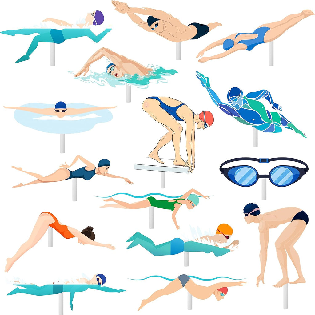 36Pcs Swimming Cupcake Toppers Swim Team Cupcake Toppers Swimming Birthday Party Cake Picks Swimming Pool Party Decorations for Summer Swimming Pool Baby Shower Supplies