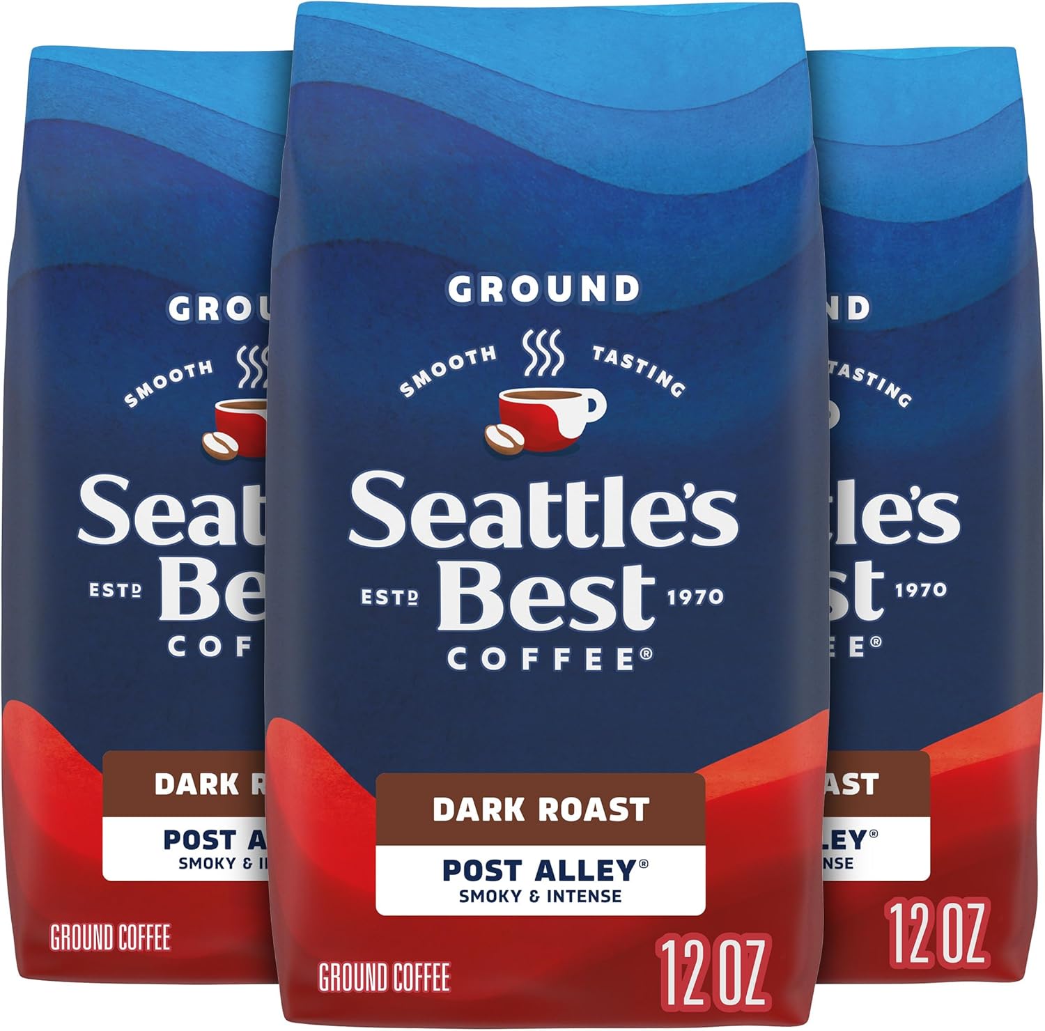 Seattle’s Best Coffee, Dark Roast Ground Coffee, Post Alley, 100% Arabica, 3 Bags (12 oz Each)