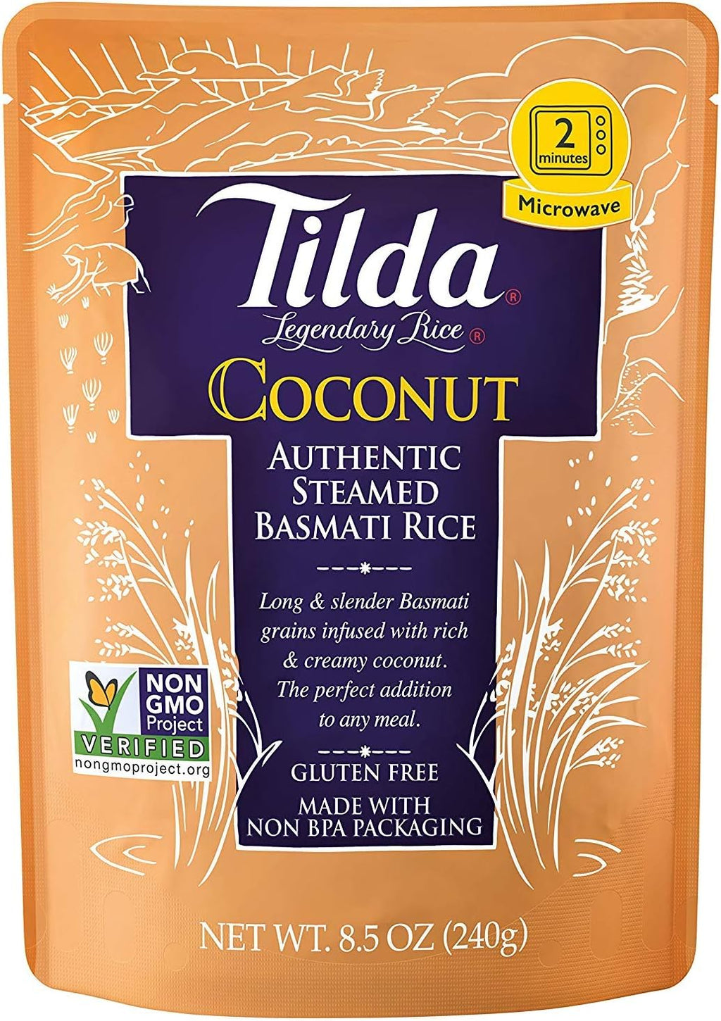 Tilda Legendary Rice Steamed Basmati, Coconut, 8.5 Ounce (Pack of 6)