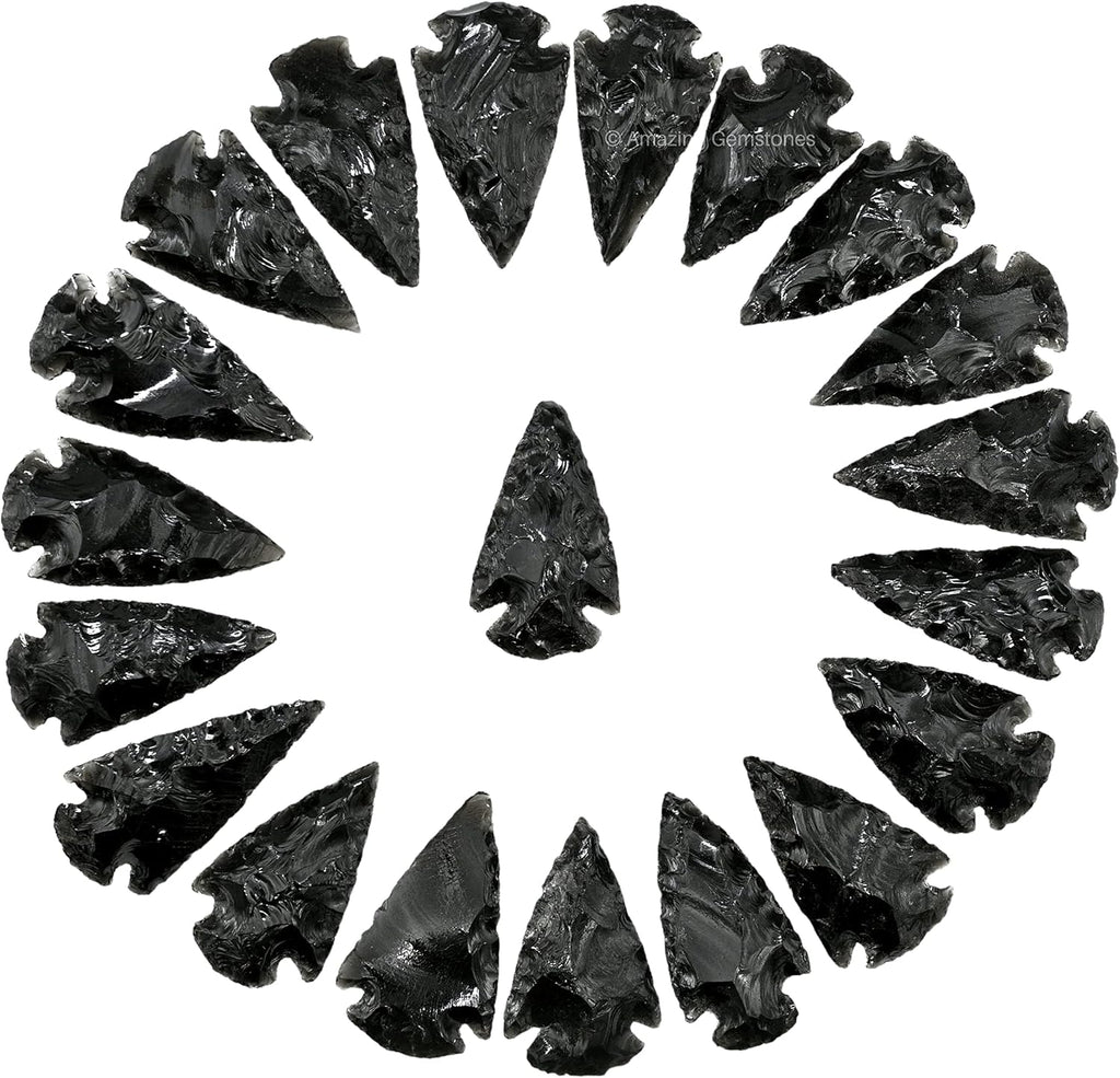 Amazing Gemstone 20 Pieces Black Obsidian Arrowhead, Crystal and Healing Stone Flint Rock Arrow Head - 1 to 1.5 Arrowheads for DIY Project Craft Point Jewelry Making
