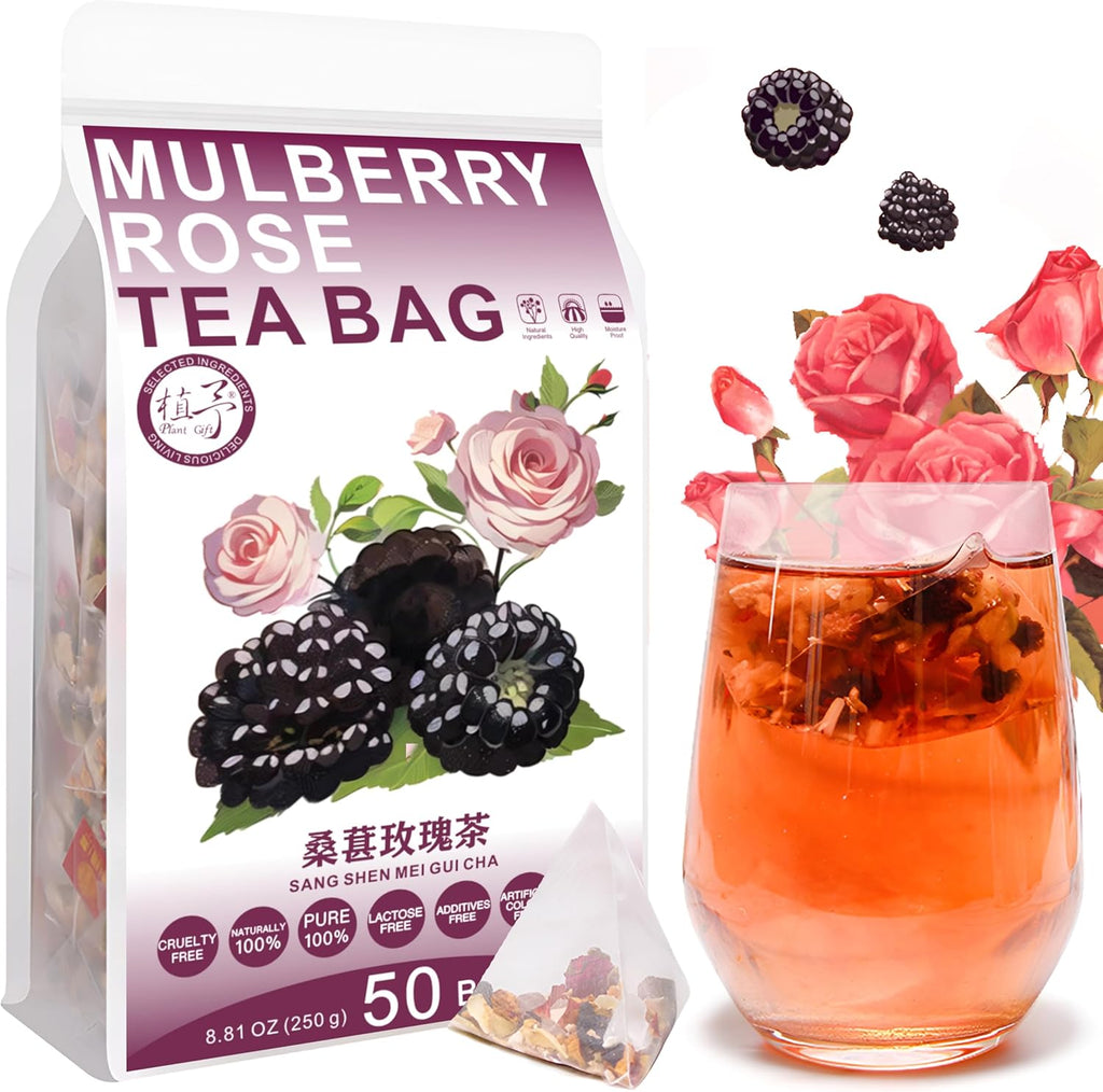 Plant Gift Mulberry Rose Tea Bag 8.81oz (5g*50bags) Poria cocos, Rose, Lily, Chinese Pure Natural, Health Care Mixed Tea, Combination of Floral Tea 250g 桑葚玫瑰茶