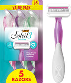 BIC Soleil 3 Sensitive Women's Disposable Razors, 3 Blades With Moisture Strip For a Silky Smooth Shave, 5 Piece Razor Set