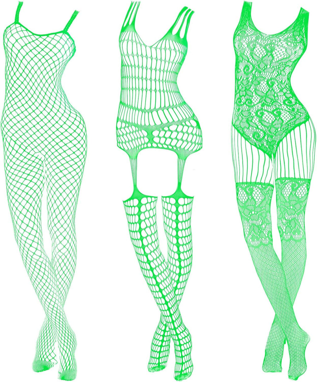 Hercicy 3 Pcs Glow in the Dark Fishnet Stockings Luminous Bodysuit Leggings Glowing Fishnet Socks for Women Glowing Party(Classic Style)