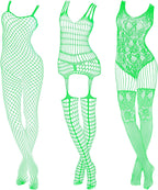 Hercicy 3 Pcs Glow in the Dark Fishnet Stockings Luminous Bodysuit Leggings Glowing Fishnet Socks for Women Glowing Party(Classic Style)