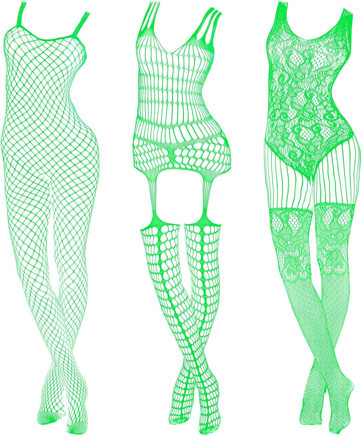 Hercicy 3 Pcs Glow in the Dark Fishnet Stockings Luminous Bodysuit Leggings Glowing Fishnet Socks for Women Glowing Party(Classic Style)