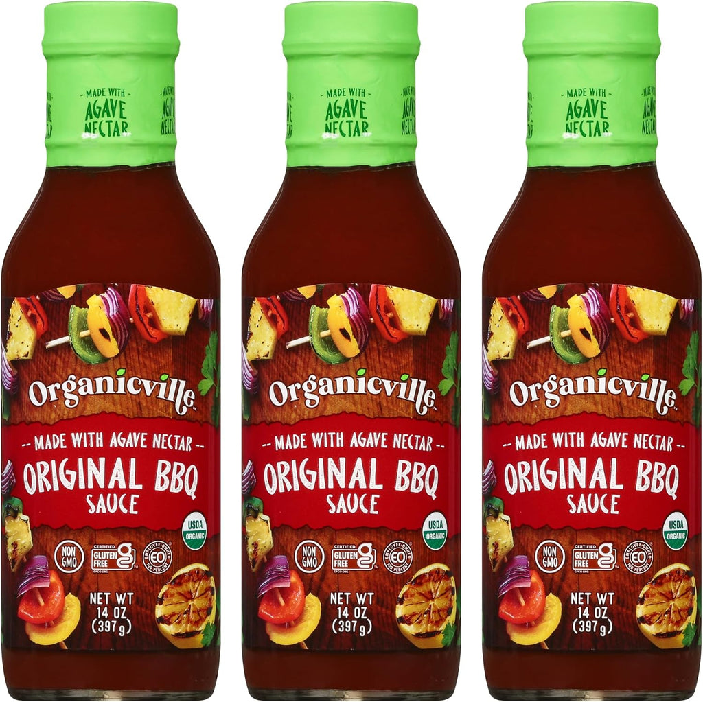 Organicville Original Bbq Sauce - Barbeque Sauce, Sweet, Smoky Flavor, Gluten Free, Vegan, Organic, Non-Gmo, Vegan Barbeque Sauce, Gluten Free, Made With Agave Nectar - 14 Oz, 3-Pack