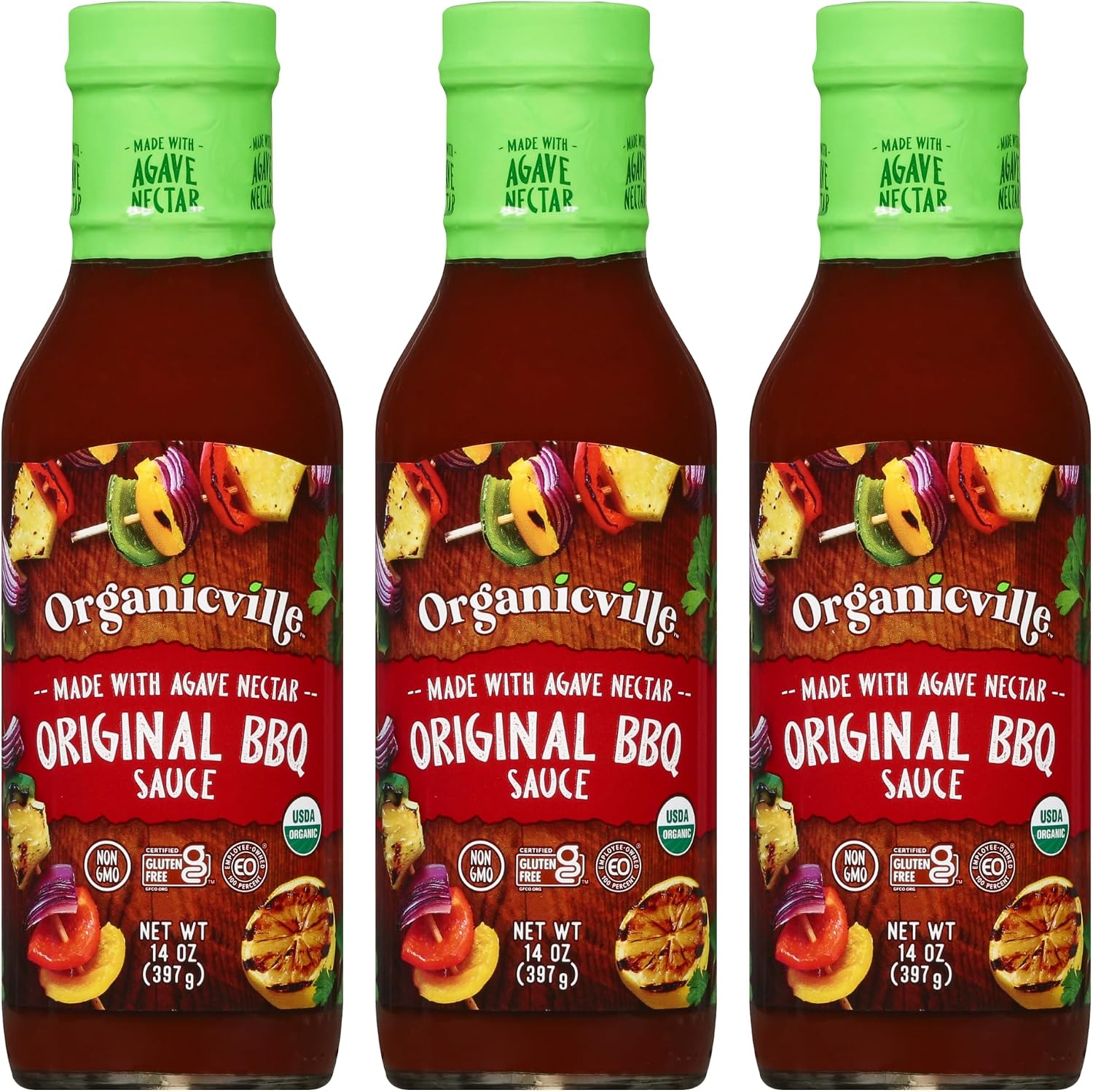 Organicville Original Bbq Sauce - Barbeque Sauce, Sweet, Smoky Flavor, Gluten Free, Vegan, Organic, Non-Gmo, Vegan Barbeque Sauce, Gluten Free, Made With Agave Nectar - 14 Oz, 3-Pack