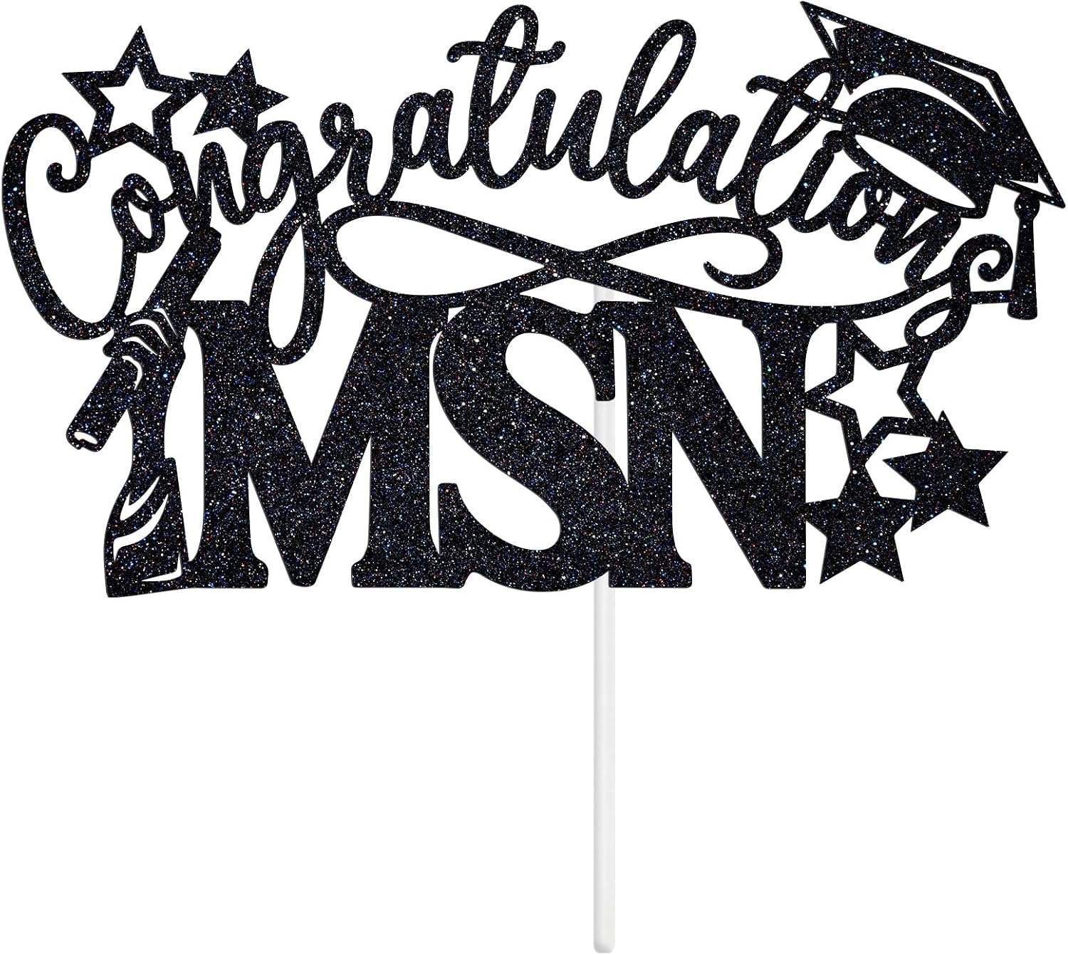 Congratulations MSN Cake Topper, Congrats Nurse Grad, So Proud of You, Class of 2026 Master of Science in Nursing Graduation Party Decoration Supplies, Black Glitter