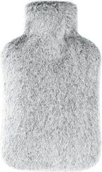 Hot Water Bottle with Luxury Cosy Faux Fur Cover, 2L Leakproof Hot Water Bag for Neck, Shoulder Pain Relief, Hot and Cold Therapies for Women,Men, Gray