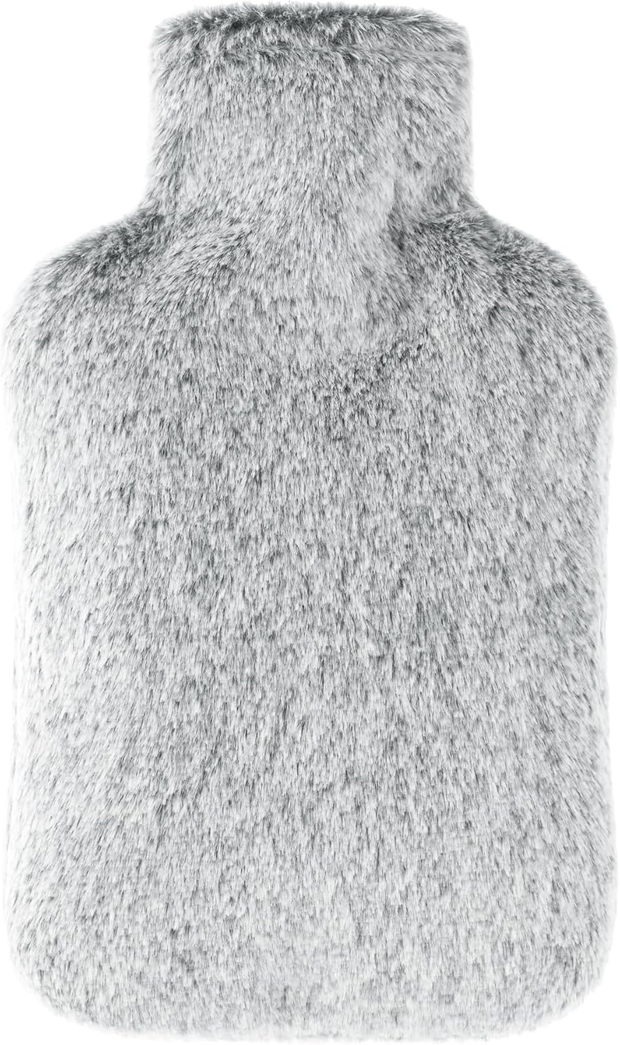 Hot Water Bottle with Luxury Cosy Faux Fur Cover, 2L Leakproof Hot Water Bag for Neck, Shoulder Pain Relief, Hot and Cold Therapies for Women,Men, Gray