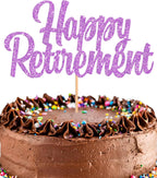 Happy Retirement Cake Topper - Glitter Purple Retirement Party Cake Decorations, Picks for Retired Cake Smash Decor, Happy Retirement Sign Cake Top Photo Booth Props (Purple)